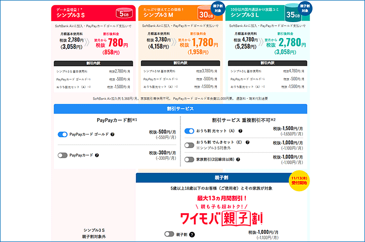 ワイモバイル「シンプル3」