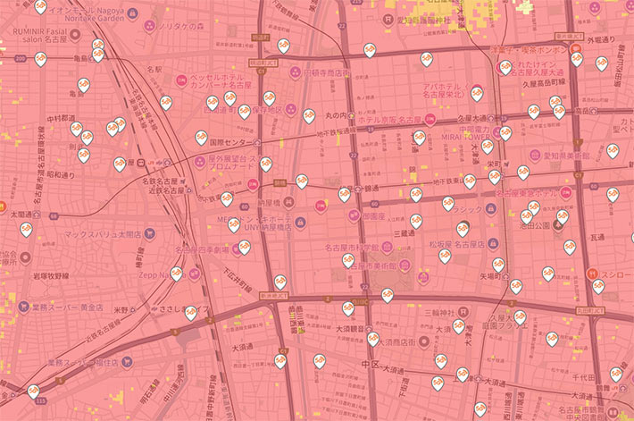 名古屋駅周辺のミリ波エリアマップ（au）