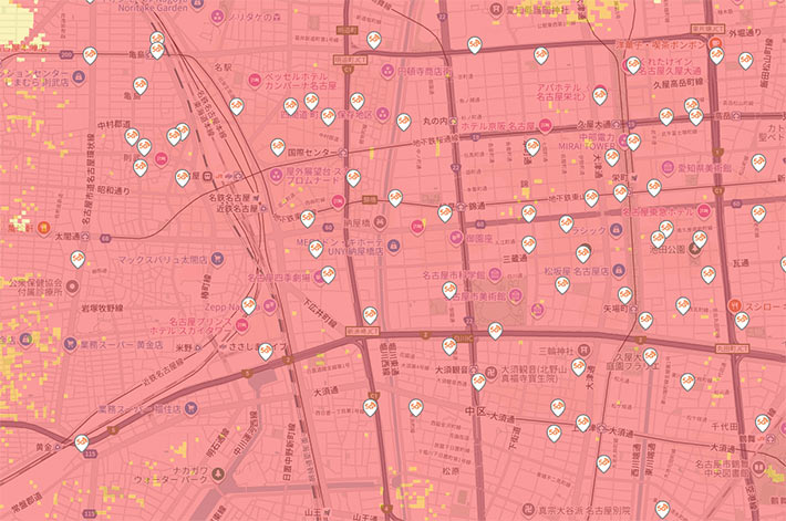 名古屋駅周辺のミリ波エリアマップ(au)