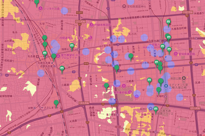 名古屋駅周辺のミリ波エリアマップ（ドコモ）