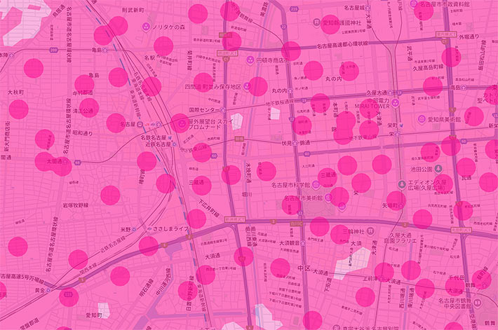 名古屋駅周辺のミリ波エリアマップ（楽天モバイル）