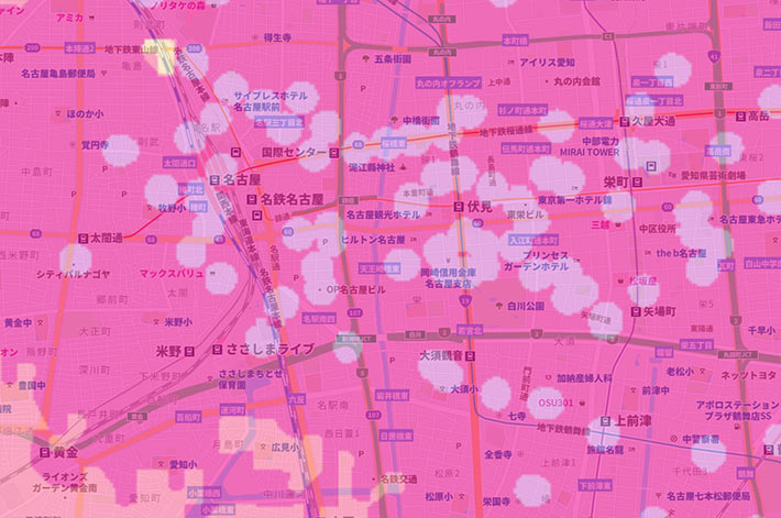 名古屋駅周辺のミリ波エリアマップ(ソフトバンク)