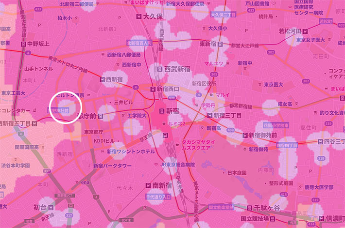新宿駅周辺のミリ波エリアマップ(ソフトバンク)