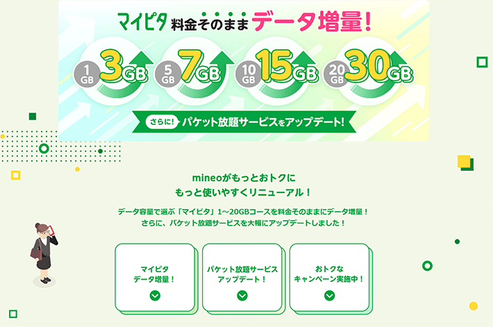 マイピタ料金そのままデータ増量