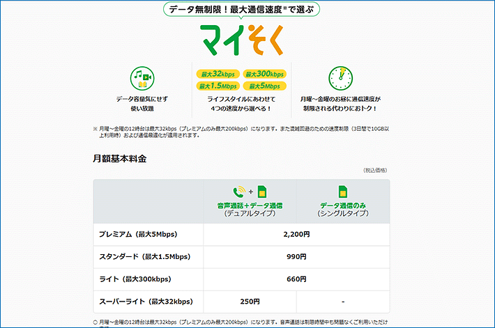 マイそく月額基本料金