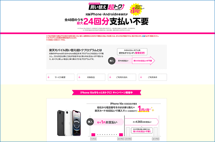 楽天モバイル買い替え超トクプログラム