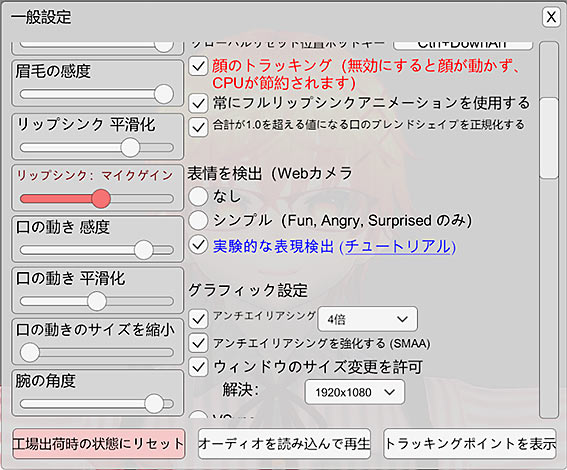 VSeeFace一般設定内容
